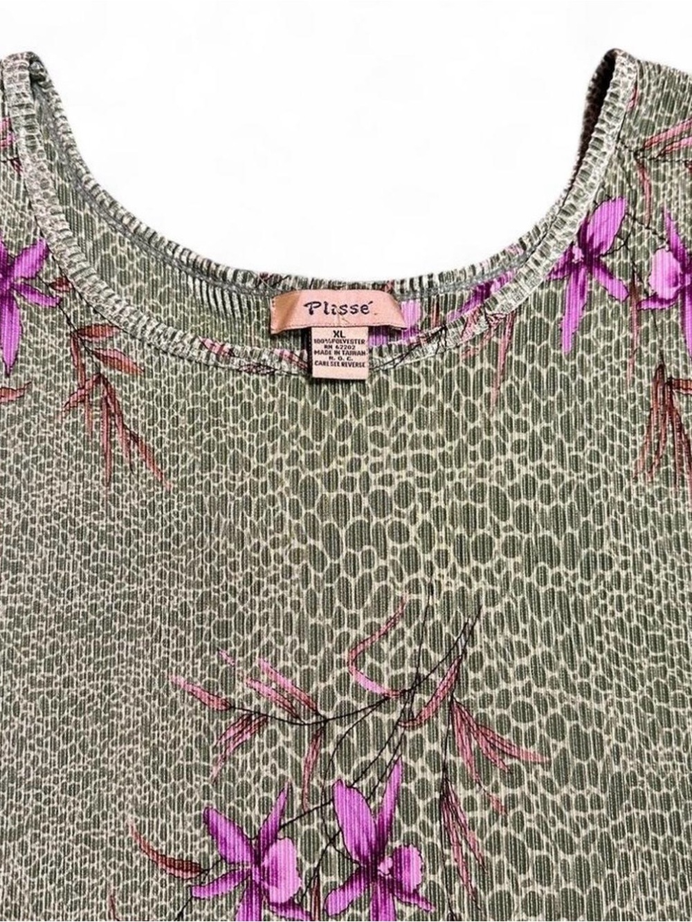 Vintage Y2K Whimsigoth Green Pleated Snake Print Purple Floral Crop Tank Top - Picture 4 of 5